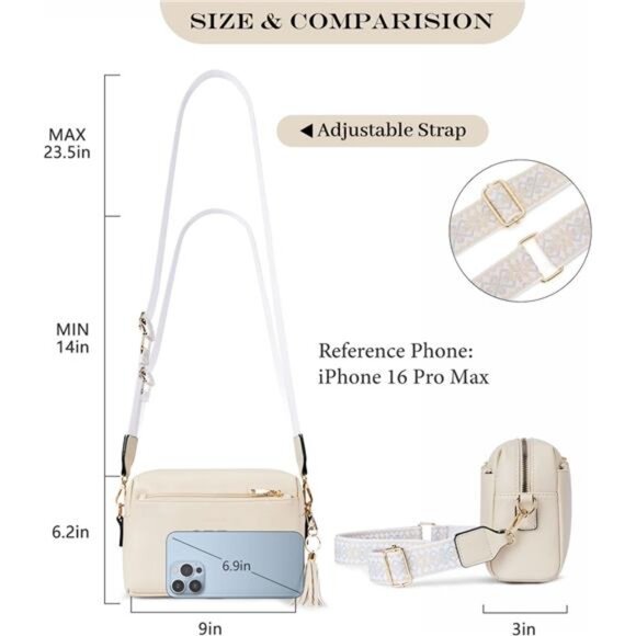 Triple Zip Small Crossbody Bag for women, Beige - Picture 5 of 6